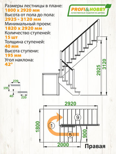 Лестница на второй этаж К-004м/4 Правая