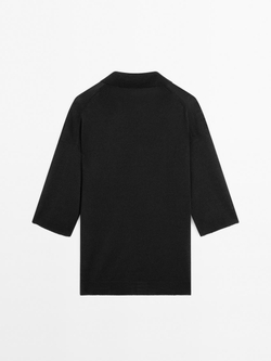 Massimo Dutti Свитер оверсайз с воротником поло, черный