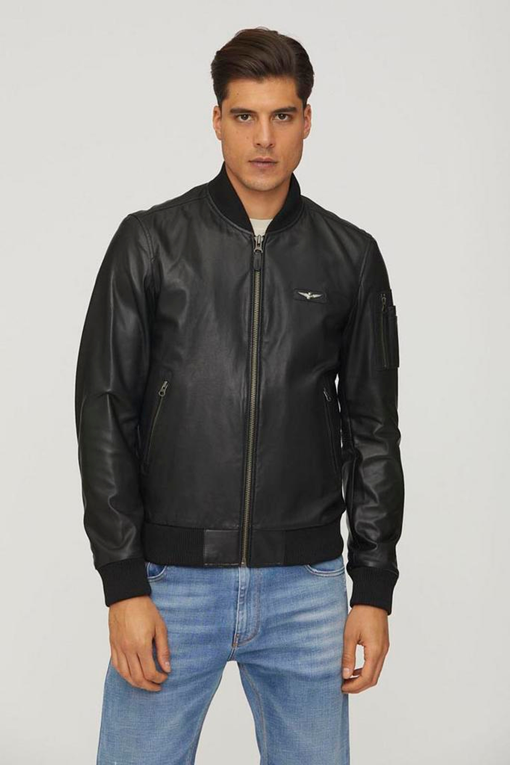 Куртка кожа муж. AERONAUTICA 5023 черный