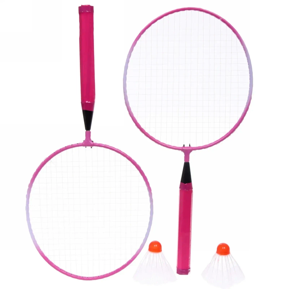Бадминтон в наборе S-200, 4 предмета: 2 металлические ракетки 43 см, 2 волана (розовый)