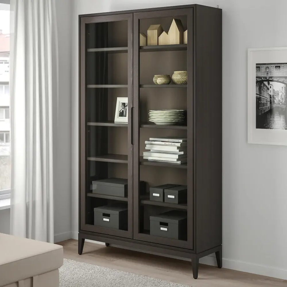 Шкаф со стеклянными дверцами  - REGISSÖR IKEA/ РЕЖИССЕР/РЕЖИСЁР ИКЕА, 118x203х38 см, черный/прозрачный