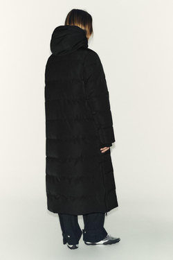 ZARA УДЛИНЕННЫЙ ПУХОВИК С КАПЮШОНОМ WATER REPELLENT WINDPROOF, ЧЕРНЫЙ