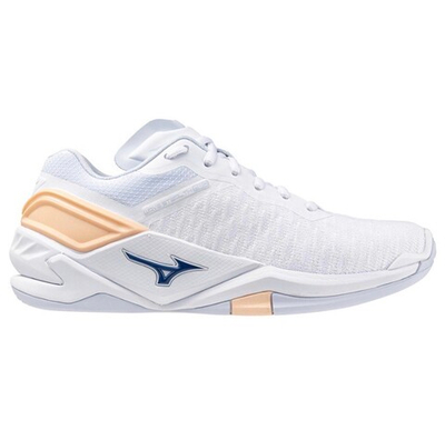 MIZUNO, WAVE STEALTH NEO, HANDBALL, White/Navy Peony/Peach Parfait, WOMEN, US 9 /EUR 40 /UK 6,5 /СМ 26