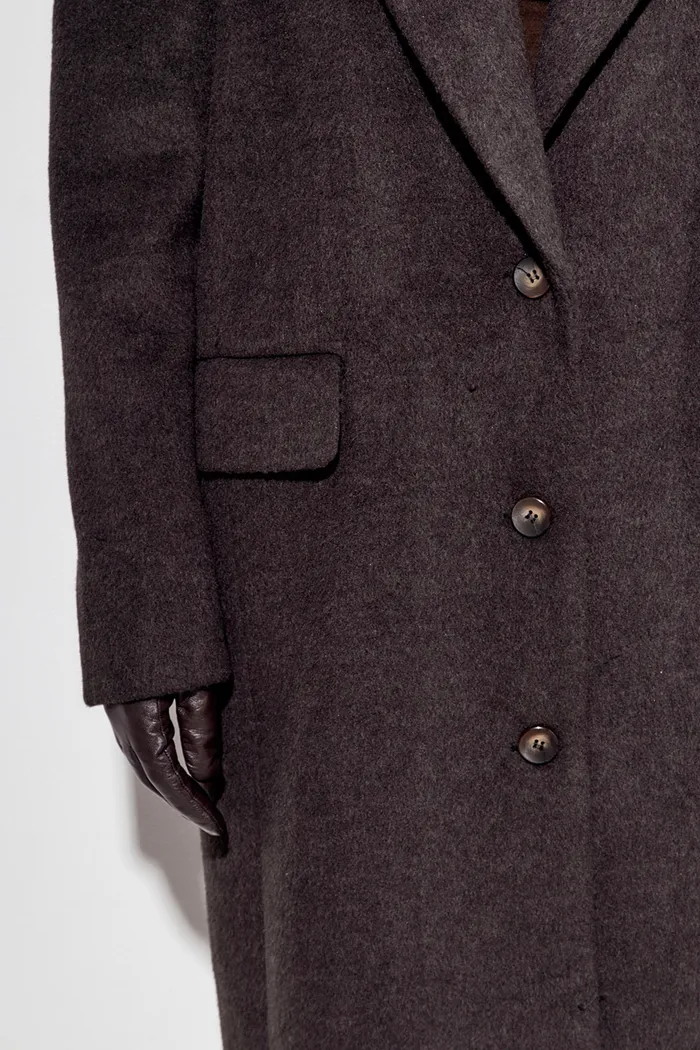 Пальто с шерстью прямого кроя цвета эспрессо