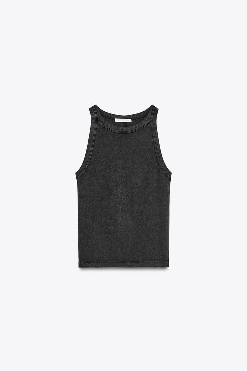 ZARA ТОП ИЗ ТКАНИ С ЭФФЕКТОМ ПОТЕРТОСТИ С ГОРЛОВИНОЙ ХАЛТЕР, ЧЕРНЫЙ