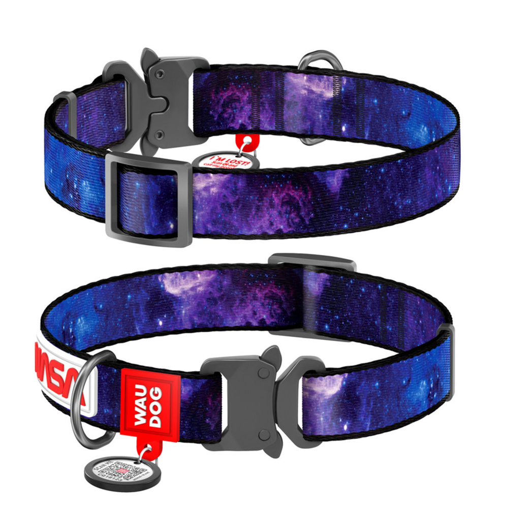 Ошейник для собак нейлоновый WAUDOG Nylon c QR-паспортом, "NASA21", металлическая пряжка-фастекс, M, Ш 20 мм, Дл 24-40 см