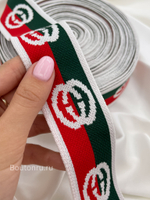 Резинка (тесьма) Гучч. (белый зеленый красный) лампас эластичный 4 см