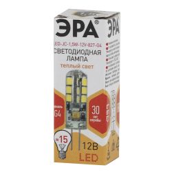 Лампа светодиодная ЭРА STD LED JC-1,5W-12V-827-G4 1,5Вт капсула теплый белый свет G4 | Лампы cветодиодные Капсульные (G4, G9)