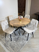 Круглый раздвижной стол "Лофт", дуб вотан и стулья "Ральф" бежевые