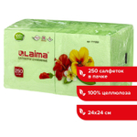 Салфетки бумажные 250 шт. 24х24 см LAIMA зеленые (пастельный цвет цвет) 100% целлюлоза (9 штук в упаковке)