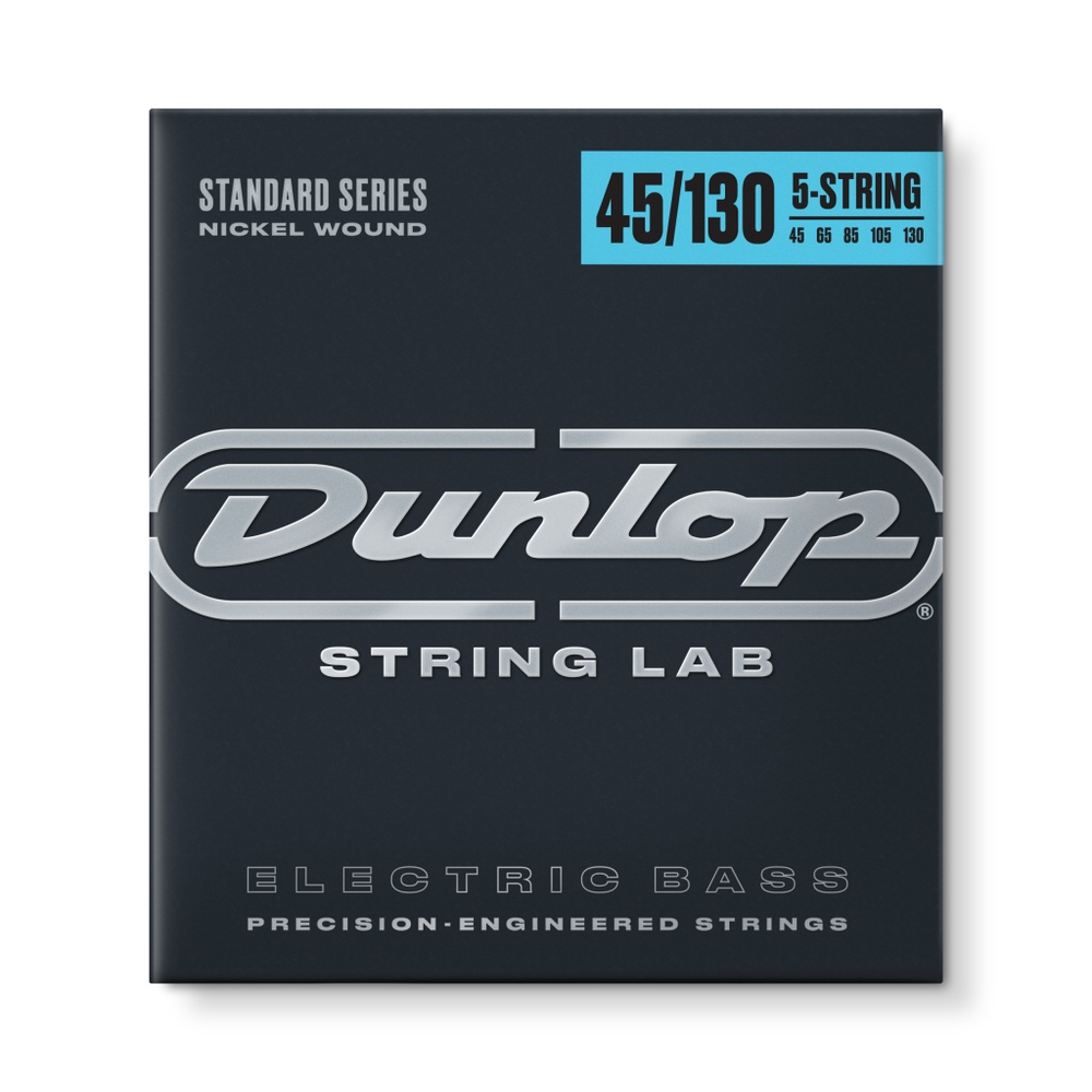 Dunlop DBN45130 Комплект струн для 5-струнной бас-гитары, Medium, 45-130. Оплетка - никелированная сталь.