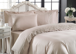 Постельное белье семейное Tivolyo home Lina коричневое