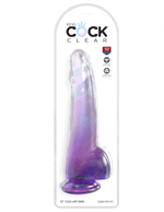 Фиолетовый фаллоимитатор с мошонкой на присоске 10’’ Cock with Balls - 27,9 см.