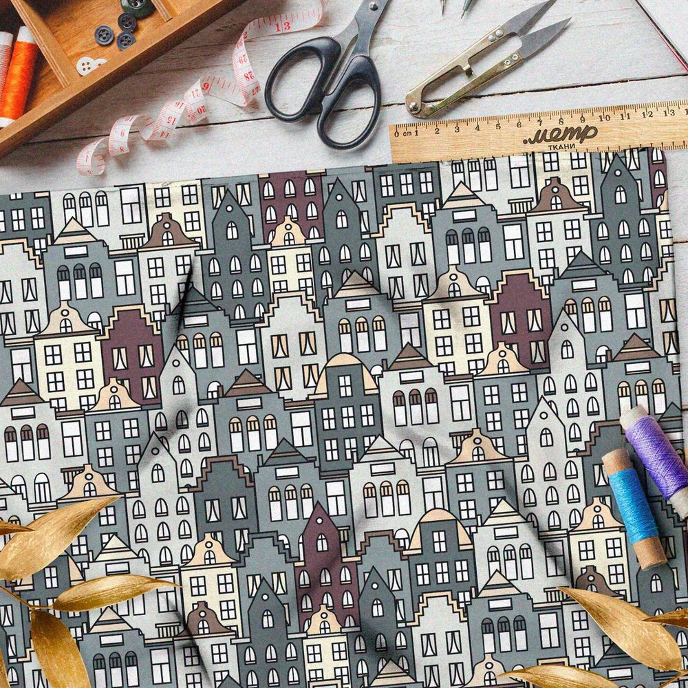 Ткань интерлок многослойные серые дома