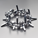 Стильный дизайнерский мужской браслет из натурального шунгита, гематита и гипоаллергенного сплава металлов "Rico La Cara" AMX003134