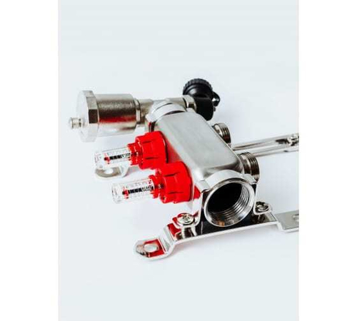 Коллекторная группа Grosseto с расходомерами 1"x¾" 2 выхода, нержавеющая сталь 10 бар универсальный кронштейн, автоматический воздухоотводчик