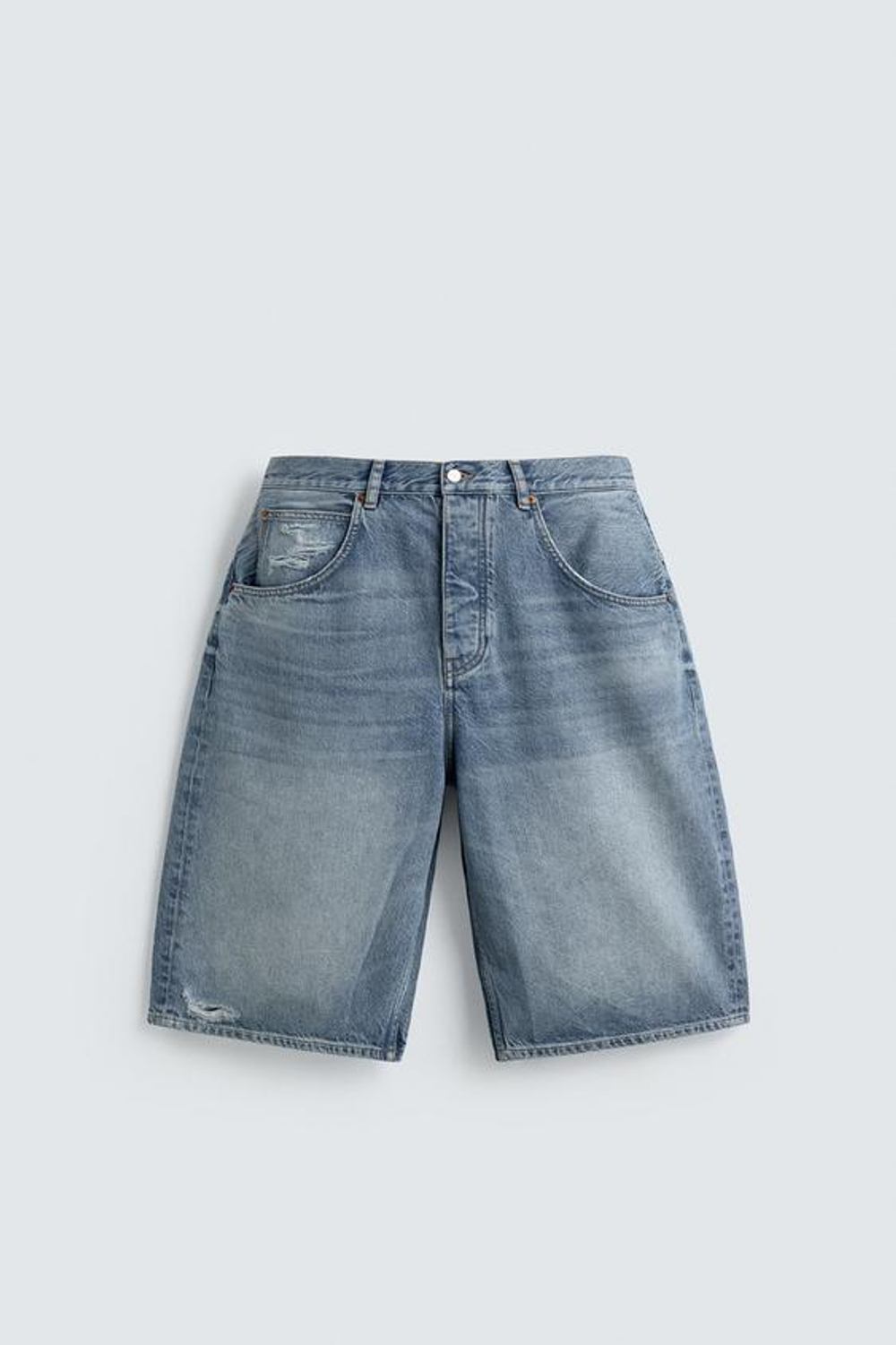 ZARA ДЖИНСОВЫЕ ШОРТЫ BAGGY FIT, СИНИЙ