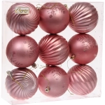 Новогодние шары «Изящные узоры» 8 см (набор 9 шт), Розовое золото