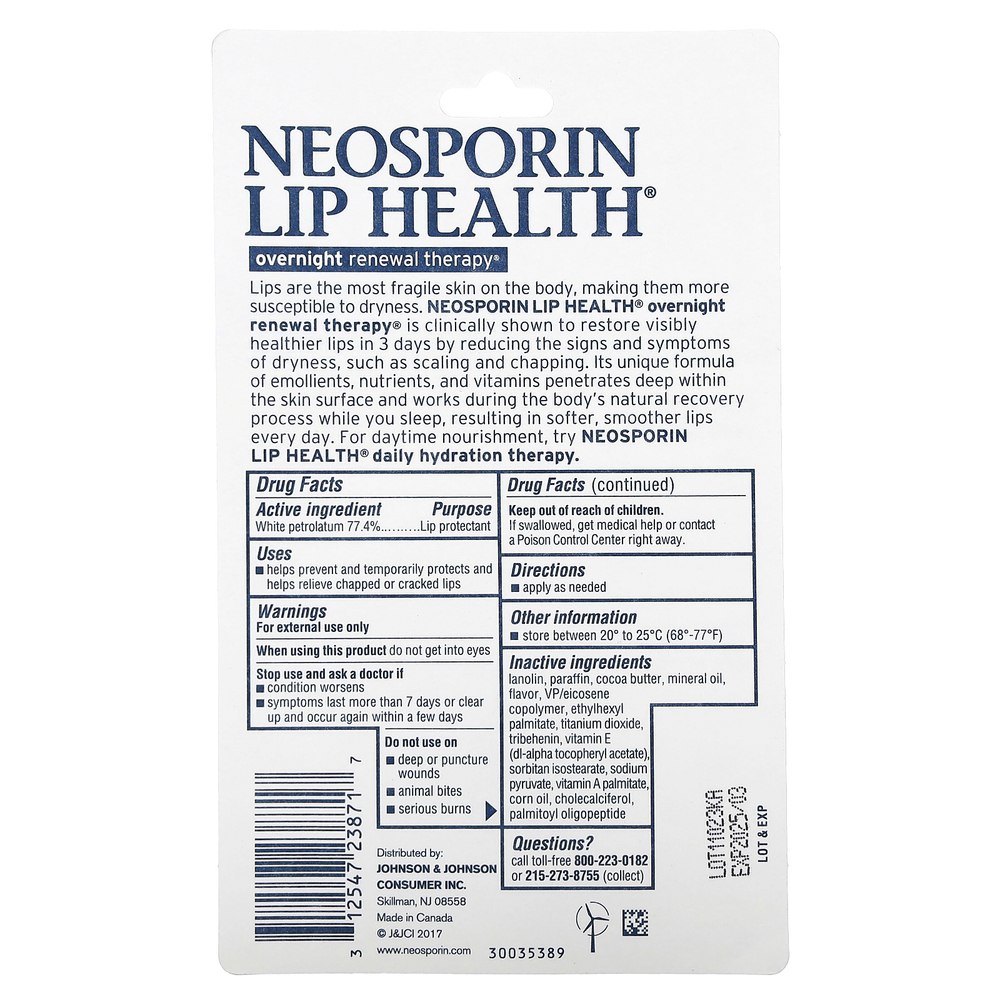 Neosporin, Обновляющая ночная терапия, бальзам для губ из белого вазелина, 0,27 унции (7,7 г)