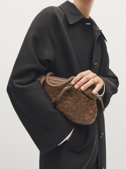 Massimo Dutti Маленькая плетеная сумка из кожи наппа, серо-коричневый