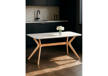 Керамический стол Woodville Unika 180x80 белый спеченный камень, светлое дерево