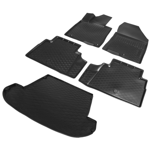 Коврики в салон и багажник автомобиля (комплект) Rival для Hyundai Santa Fe IV поколение (7 мест, сложенный 3 ряд) 2018-2021, полиуретан, 5 частей, K12306007-5