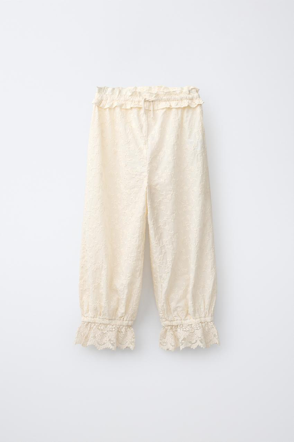 ZARA БРЮКИ-БОМБАШКИ С ВЫШИВКОЙ, ЭКРЮ