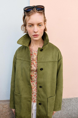 ZARA ПАЛЬТО ИЗ ИСКУССТВЕННОЙ ЗАМШИ, ФИСТАШКОВЫЙ