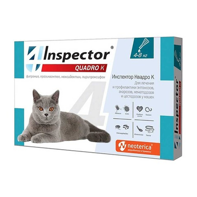 Inspector Quadro K Капли для кошек от 4 до 8кг от глистов, насекомых и клещей