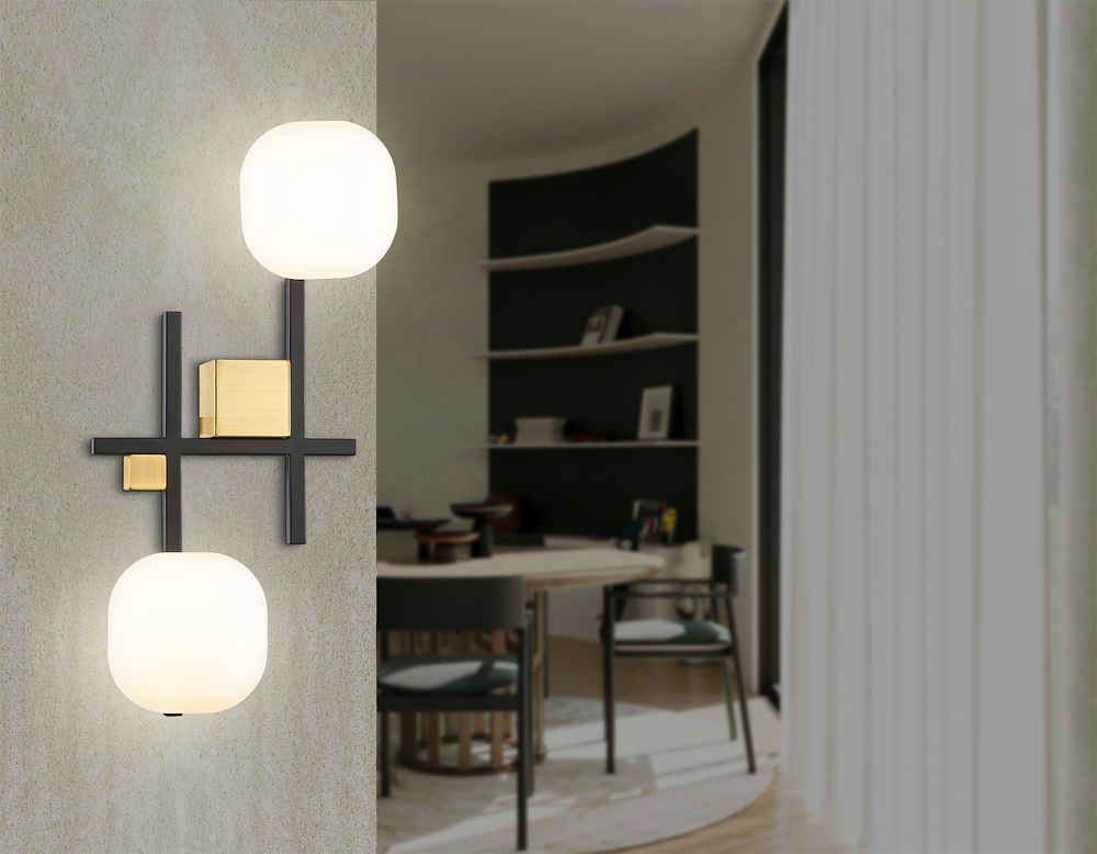 Светильник настенный LH51019/2 BK/BS/FR черный/латунь/белый матовый G9*2 max 28W 230*170*480