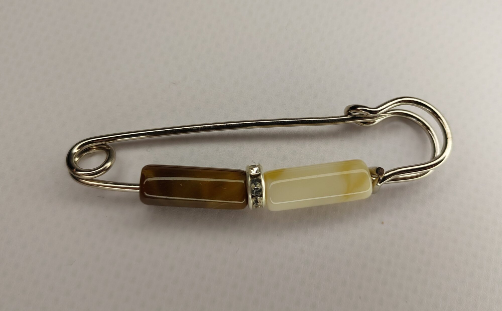 Брошь булавка "Коричневые Камешки"для кардигана, пальто, платков, костюмов,одежды, бижутерный сплав, золотистая