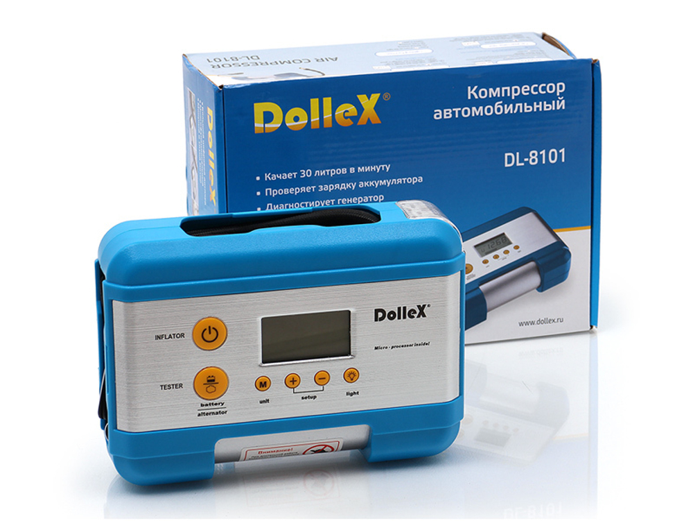Компрессор 12V, 30 л/мин, фонарь, цифровой манометр, тестер аккум, сумка (DL-8101)