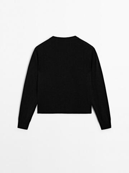 Massimo Dutti Кардиган из смесовой шерсти с круглым вырезом, черный
