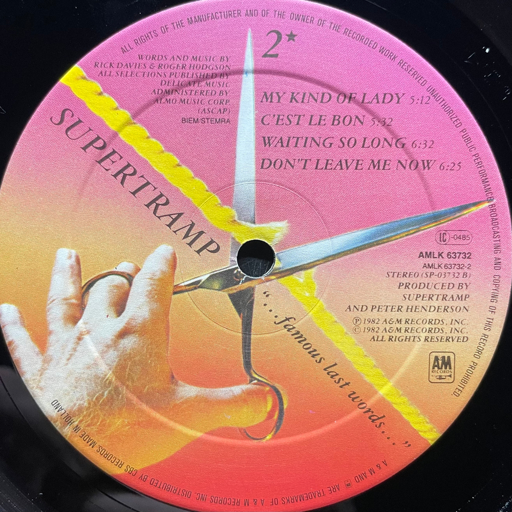 Supertramp - "...Famous Last Words..." (Голландия 1982г.)