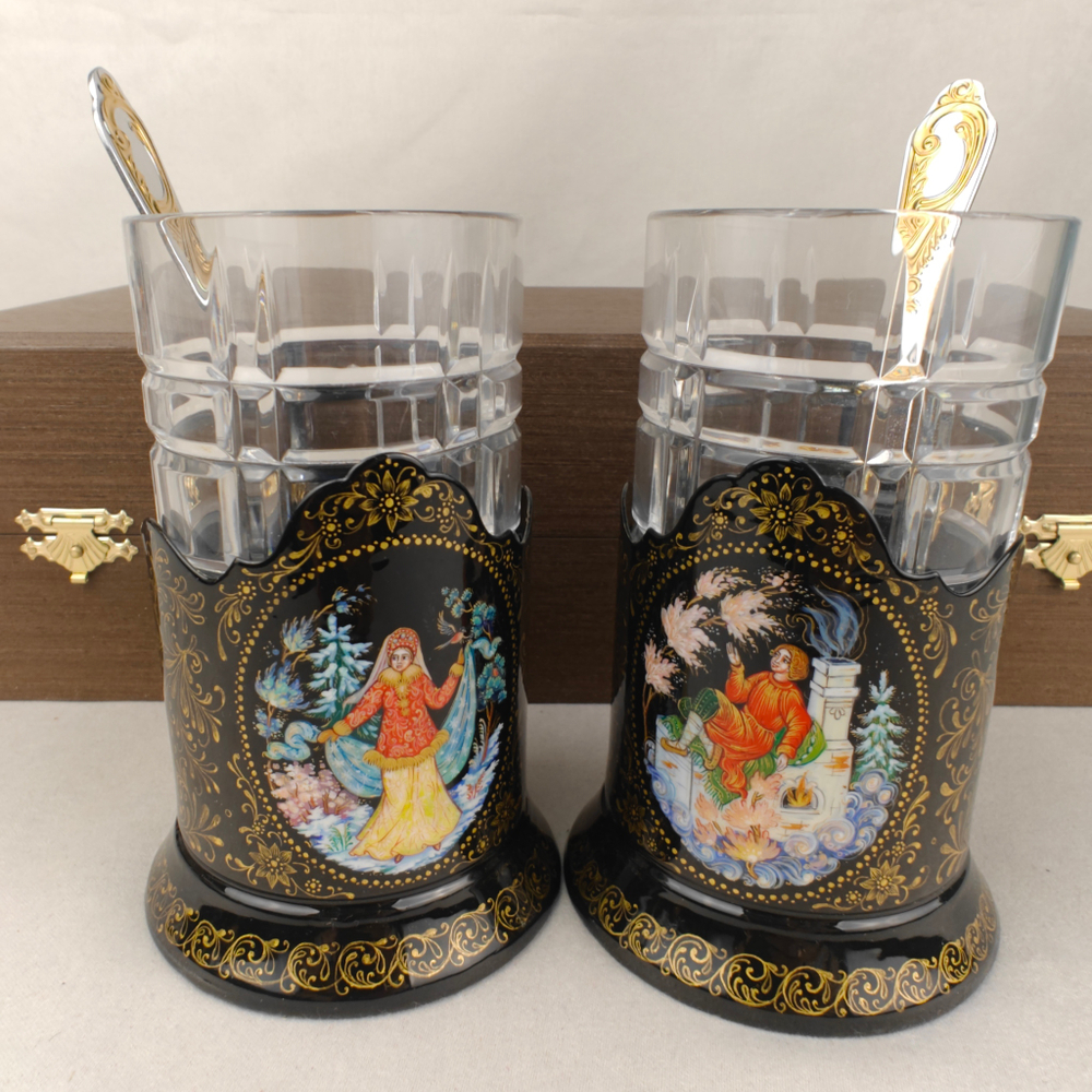 Чайный набор подстаканников "Русские сказки" (ручная роспись Палех) №20