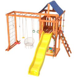 Детская площадка Fun Land с модулем сетка-рукоход, подвесным креслом и качелями