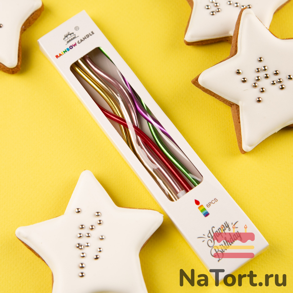 Набор свечей для торта «Волна» (цветной металлик, 15 см) 6 шт