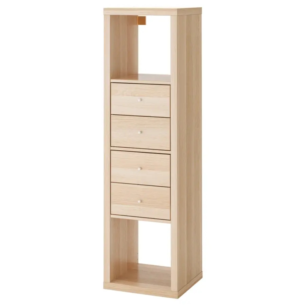 Стеллаж 4 ячейки с ящиками - IKEA KALLAX, 42х147 см, под беленый дуб, КАЛЛАКС ИКЕА