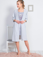 Женский комплект с туникой на бретельках и халатиком (Размер: S) (Цвет: серый)