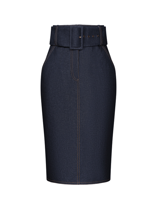 Юбка мини из денима с отстрочками и ремнем