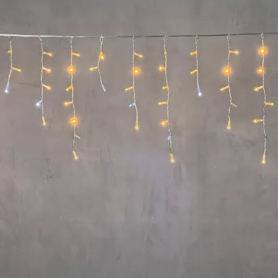 Светодиодная бахрома с колпачком 4,9 x 0,5 м желтая с мерцанием белого диода 220В, 200 LED, провод прозрачный ПВХ, IP65 (PIL200BLWCAP-10-2Y)