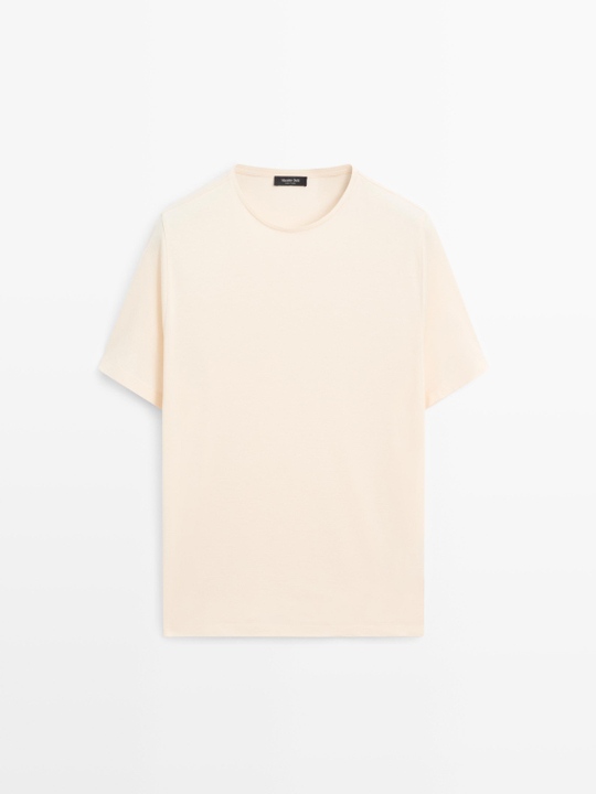 Massimo Dutti Футболка классического кроя с круглым вырезом, натуральный/кремовый