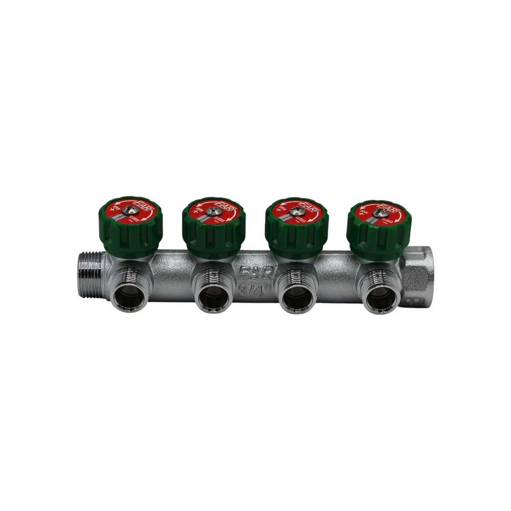 Коллектор регулирующий FAR 3/4" (ВР-НР) с 4 отв. 1/2"EU с вставкой под плоское уплотнение