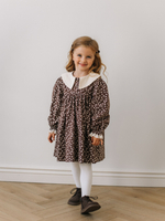 Платье с воротником в цветочек, Коричневый