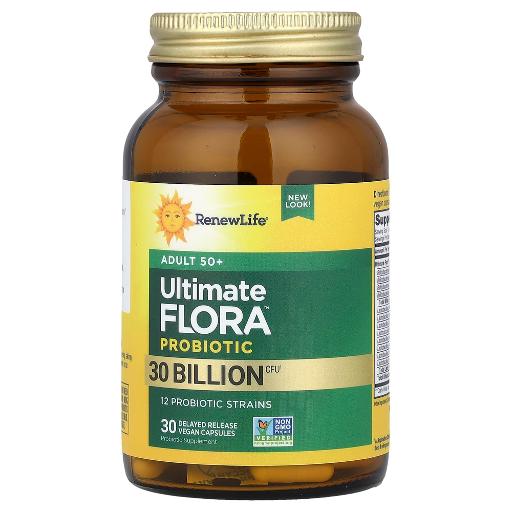 Renew Life, Ultimate Probiotic Flora™, для взрослых старше 50 лет, 30 млрд КОЕ, 30 веганских капсул с отсроченным высвобождением