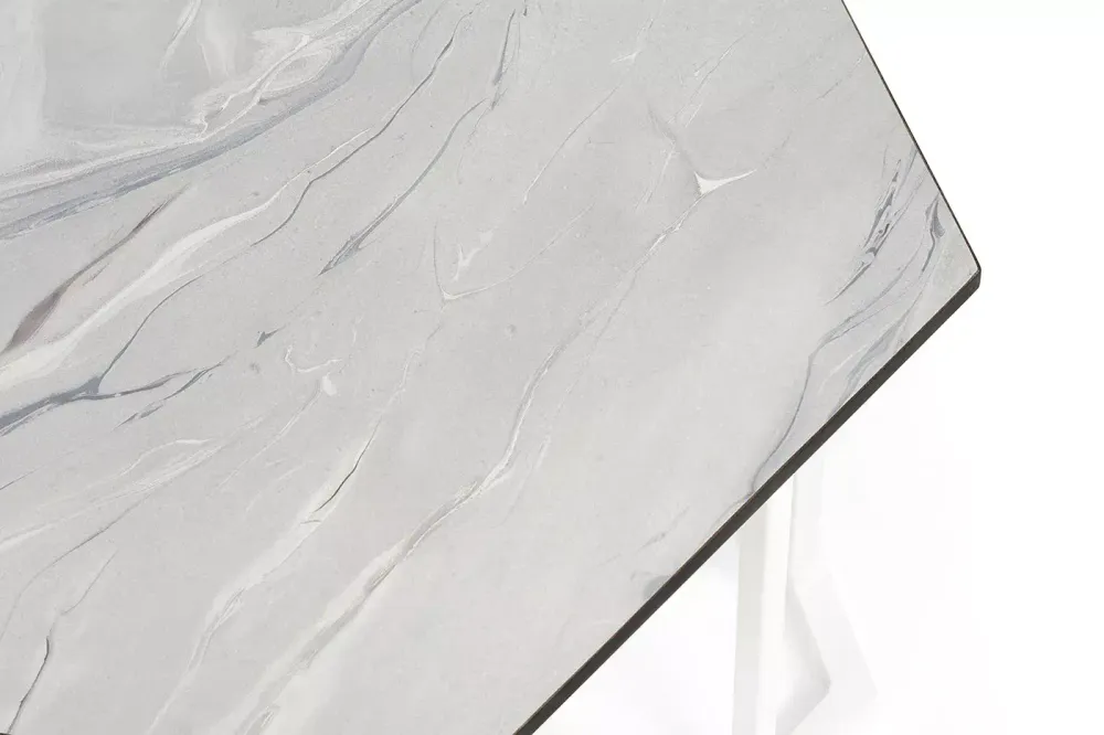 "Женева" интерьерный стол из HPL шестиугольный, D50, H35, цвет "мрамор пепел", каркас из стали белый муар