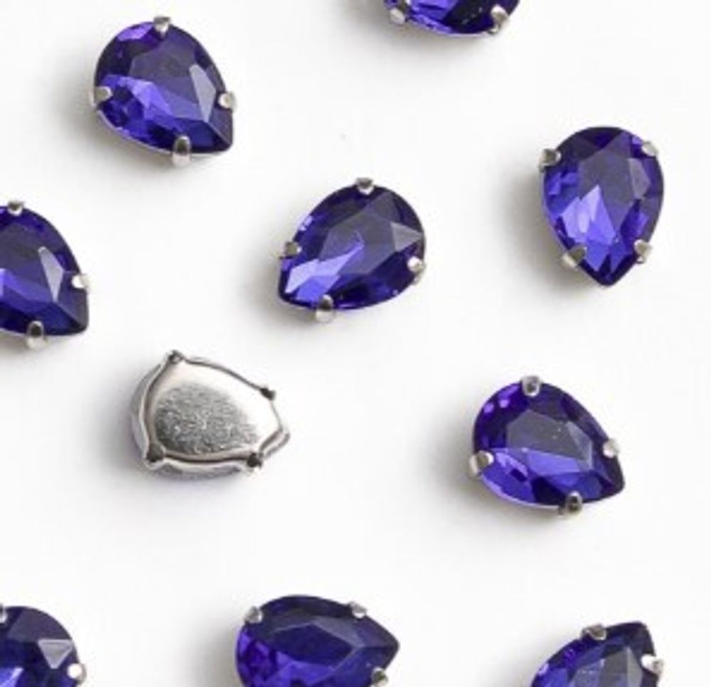 Стразы пришивные стекло в оправе, р. 8*6 мм, синий