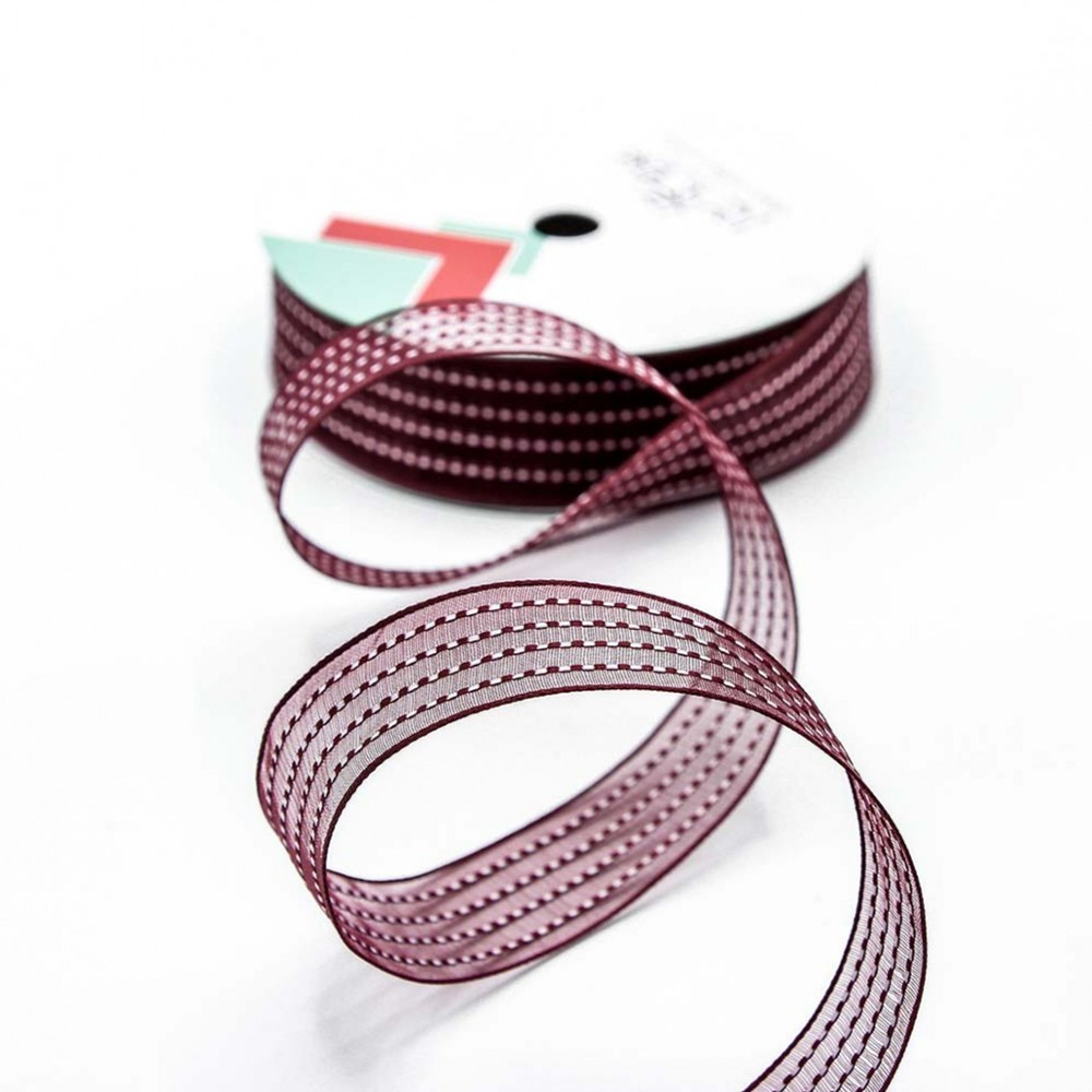 Лента Органза 2,5см х 22м в полоску (Люкс) (Красный)