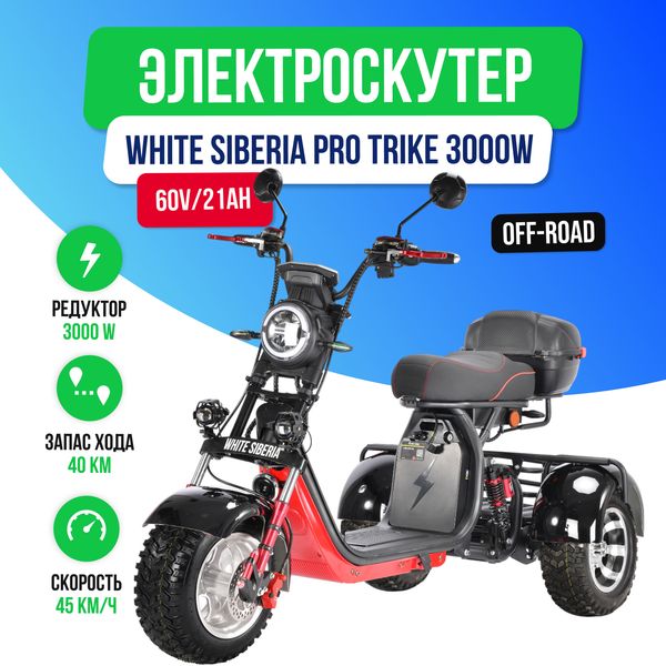 Электроскутер WHITE SIBERIA PRO TRIKE 3000W OFF-ROAD (Черный) фото №2