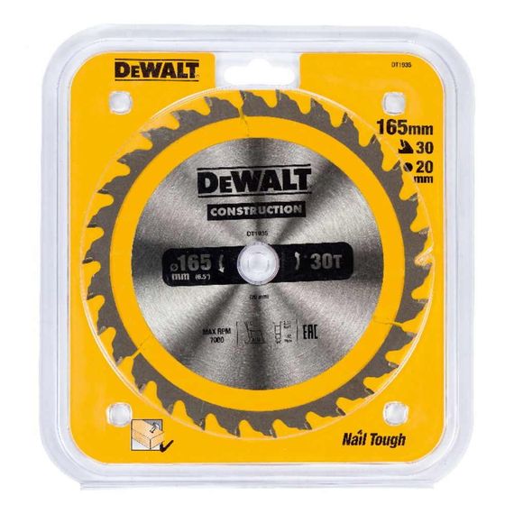 Диск пильный по дереву DeWalt CONSTRUCTION DT1935 165х20мм 30T